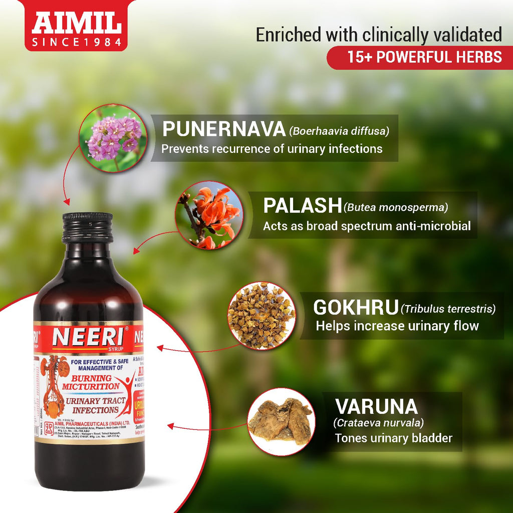 AIMIL Neeri Syrup for Kidney Health – 200ml | Ayurvedic Tonic for  Tract Infections (UTI) Support | Helps Relieve Burni and Regulate pH Balance (Pack of 2)