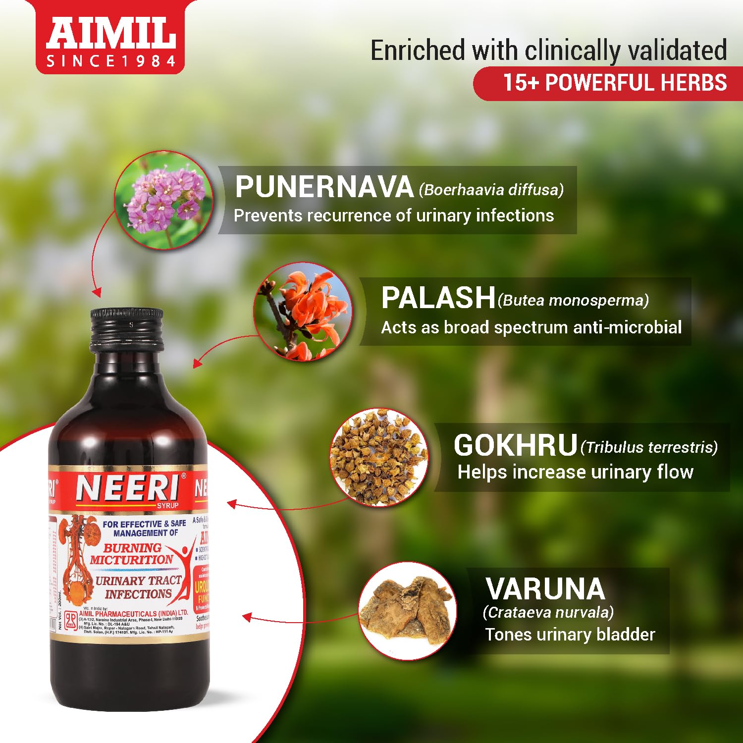 AIMIL Neeri Syrup for Kidney Health – 200ml | Ayurvedic Tonic for  Tract Infections (UTI) Support | Helps Relieve Burni and Regulate pH Balance (Pack of 2)